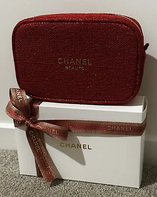 RARE Chanel Beaute Vip Gift Red Pouch Makeup Bag Collectable With Gift Box • $79