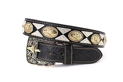 Western Cowboy Belt Rooster Concho Black Belt Pants 34 Cinto Vaquero Gallo • $59.99