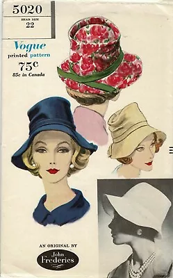HAT Softly DRAPED By John Frederics Vogue 5020 Vintage 1960 Craft Sewing Pattern • $6.50