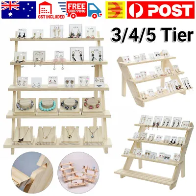 3/4/5 Tiers Wooden Earring Display Rack Jewelry Rings Shelf Watch Stand Holder • $20.45