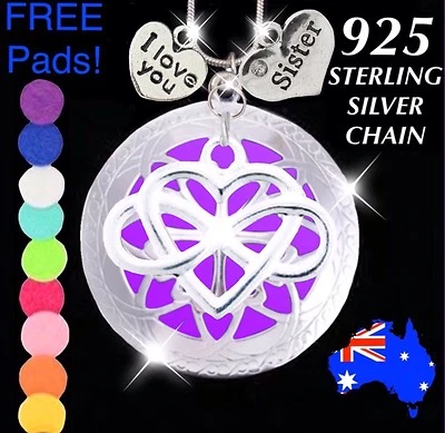 $1 • Buy Sister Infinity Heart Essential Oil Diffuser 925 Sterling Silver Necklace Gift
