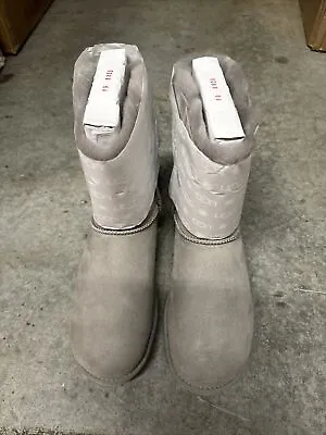 New Womens Ugg Bailey Bow Ii  Stripes Short Seal Grey Gray Boots  Size 9 • $149.99