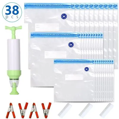 £20.99 • Buy 38Pcs Reusable Sous Vide Bags Vacuum Food Sealer Bags With Clips And Hand Pump