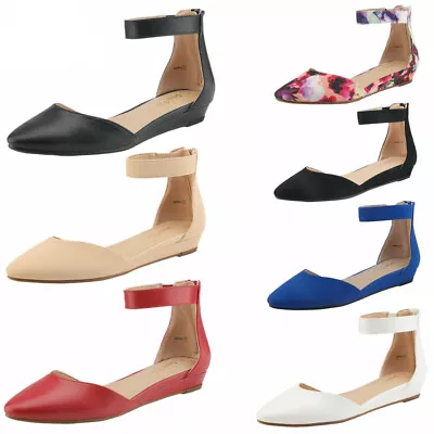 Womens Ankle Strap Pointed Toe Ballet Flats Comfortable Dress Flat Shoes • $51.24