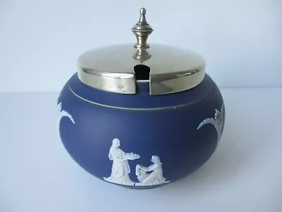 Antique  Adams Dark Blue Jasperware Preserve Lidded Pot With  EPNS Top GC • £34.99