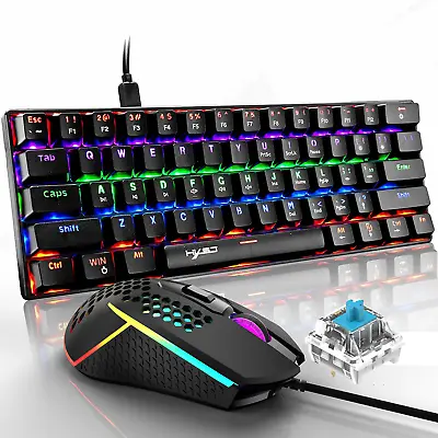 $14.98 • Buy Mechanical Gaming Keyboard And RGB Mouse, Wired Rainbow LED USB Portable 61 Keys