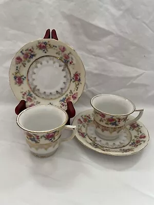 2 Vintage Gold Castle Demitasse Tea Cup And Saucer Set Made In Japan Floral Gold • $35