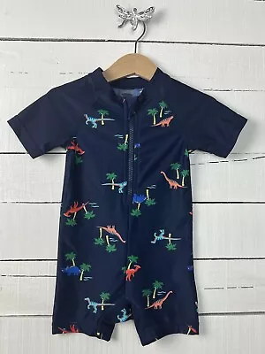 Baby Boy OLD NAVY Sz 12 18m One Piece Swim Rash Guard Suit Navy Dinosaurs • $18.49