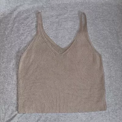 Womens Knit Tank Top Large Beige Divided H&M Ribbed Stretch • $14