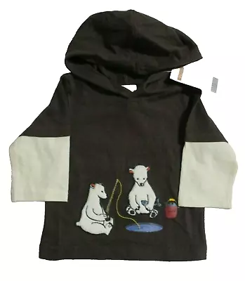 New Boys Gymboree 3-6 Months Hoodie Shirt Brown Ivory Fishing Bears Cotton • $9.97