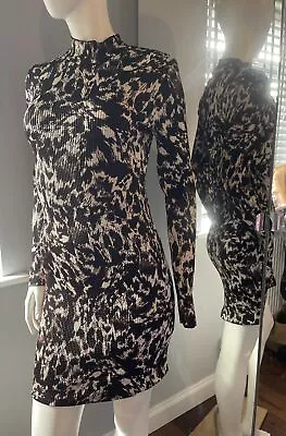 Zara Long Sleeve Leopard Print Stretchy Dress Size M • £9.99
