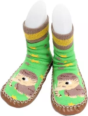 Baby Boy Indoor Striped Slippers Shoe Socks Moccasins Ancient Animals • £5.78