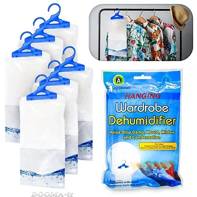 12 Hanging Wardrobe Dehumidifier Bags Damp Mould Moisture Mildew Condensation • £11.89