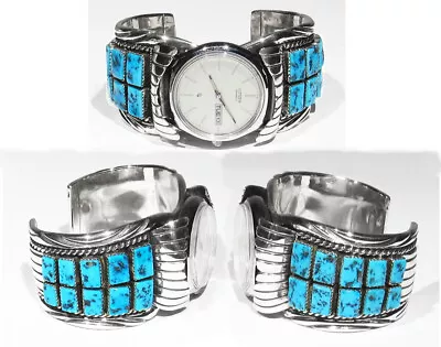 LARGE Signed Navajo Tommie Tso Sr. Turquoise 156g 925 Silver Mans Watch Bracelet • $322