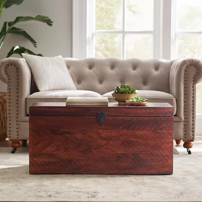 Rustic Wood Coffee Table Storage Trunk Bench W/Metal Latch Distressed Walnut  • $395.60