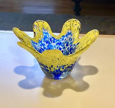 Murano Glass Blue And Yellow Petaled Dish • $45