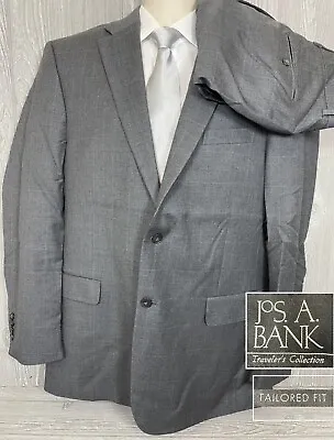 Jos A Bank Tailored Fit Mens Wool Windowpane 2pc Suit 43 Long 36x32.75 (t2) • $64.99