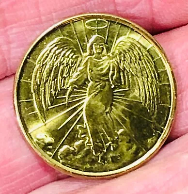 St Michael Guardian Angel Pocket Medal Coin Token Gold Tone  • $5