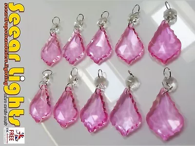 10 Chandelier Droplets Drops Vintage Wedding Pink Cut Glass Crystals Prism Beads • £24.99