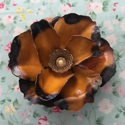 Porcelain Flower Pin Brooch Vintage Brown/orange • £3