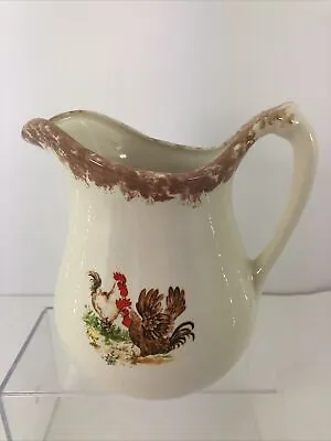 PITCHER   44 Ounces Hand Painted Glazed Roosters Arnel’s Pottery 6 1/2” Vintage • $21.55