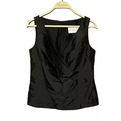 David Bridal Sleeveless Vneck Blouse Crop Tank Top Women Size 6 Black Ruffle USA • $18.05