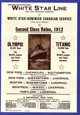 £4.89 • Buy Vintage White Star Line Olympic Titanic 1912 Print Poster Wall Art Picture A4 +