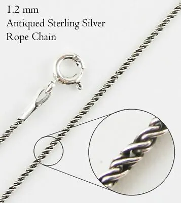 Rope Chain Necklace - 1.2 Mm Antiqued Oxidized Sterling Silver 925 Spiga Wh428 • $31.88
