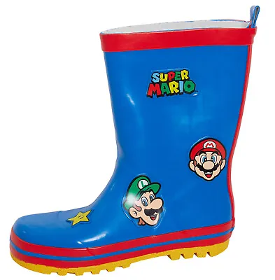 Boys Super Mario Brothers Rubber Wellington Boots Kid Nintendo Wellies Rain Shoe • £16.95
