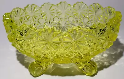 Daisy And Button Vaseline Glass Footed Candy Dish Bright Uranium Glass Glow • $119.99