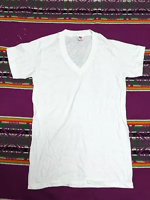 Never USED VINTAGE 80S HANES V NECK T SHIRT SINGLE STITCH MADE IN USA S SOLID • $29