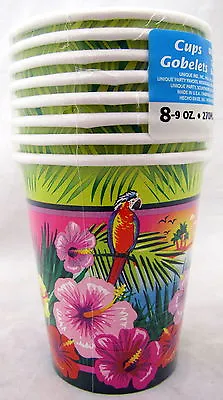 $3.99 • Buy Luau Hibiscus Flower Parrot 9 Oz Paper Beverage Cups 8 Count Birthday Supplies