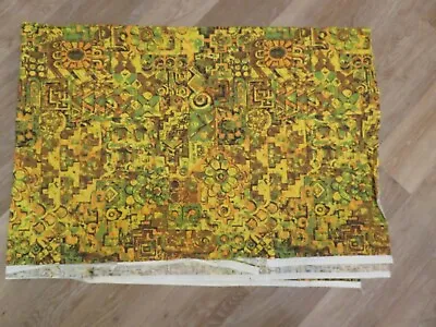 Vintage 1960s Or 70s Drapery Upholstery Fabric Yellow Orange Brown Green 1.5 Yds • £10.51