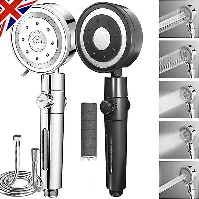 High Pressure Bath Shower Head 5 Mode Large Chrome Handset Heads Water Saving • £6.85