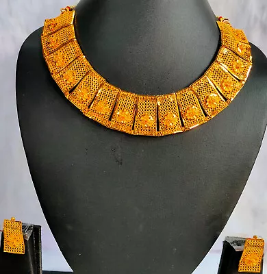 Indian 22K Gold Plated Wedding Necklace Earrings 8'' Long Set Abi • $27.99