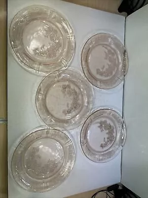 (5) Vintage Pink Depression Glass Sharon Cabbage Rose Dinner Plate • $37.49