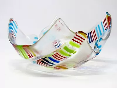 Unusual 20th Century Murano Art Glass Multi Coloured Fazzoletto Biomorphic Bowl • £4.99