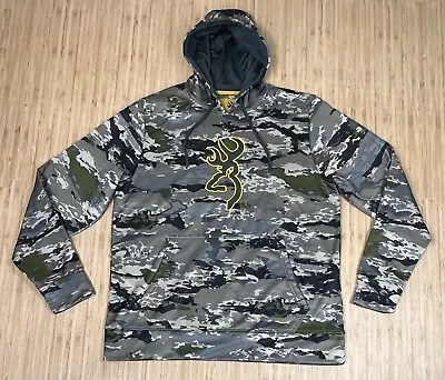 Browning Hoodie Mens LARGE Gray Camo Sweatshirt Pullover Outdoor Hunting MINT • $34.99