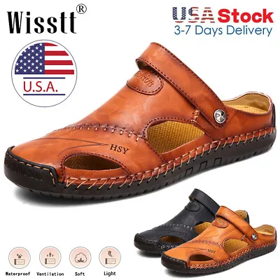 Mens Beach Slippers Comfort Leather Sandals Water Shoes Summer Fisherman Sport • $29.99