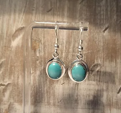 Vintage Sterling Silver 925 Native American Turquoise Dangle Earrings • $36.99