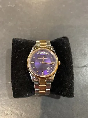 MICHAEL KORS MK6072 34mm Women's Watch Two-Tone Steel Bracelet Purple Dial • $58