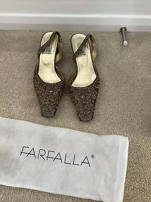 Vintage FARFALLA Of London Beaded Gold Along Back Shoes Size 7 • £20