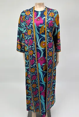 Vintage 50's 60's Dian Dean Julius Lonschein Women's Dress Floral Robe Z4-23 • $39.99