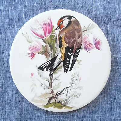H & R Johnson Round Tile Trivet From ENGLAND Black Brown Woodpecker Bird Flowers • $9.99