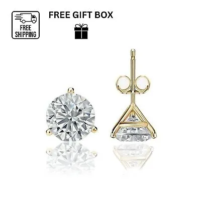 14K Gold Moissanite Martini Pushback Round Cut Solitaire Stud 3 Prong Earrings • $109.97