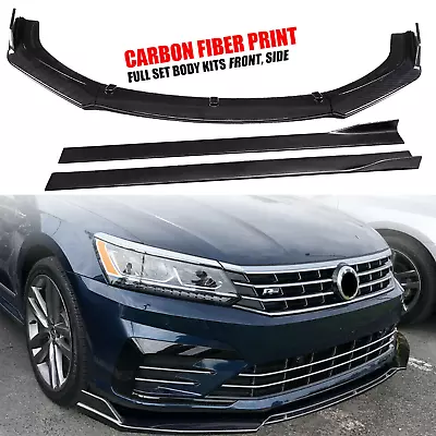 For VW Passat R 2010-2022 Front Bumper Lip Splitter + Side Skirt Carbon Fiber • $129.99