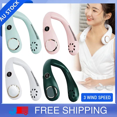 $19.70 • Buy Rechargeable Portable Leafless Neck Fan Cooler Dual Effect Cooling Neckband LCD
