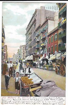 Busy Mulberry Street New York City New York Vintage Postcard • $3