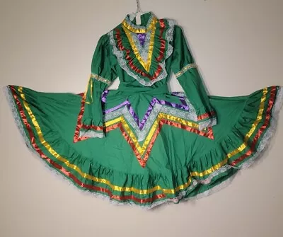 Mexican Folk Dress  Dance Dress Women's Sz 8 New Green Beautiful  • $49.99