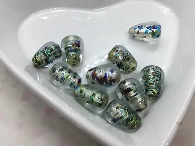 £3.15 • Buy 10 Handmade Lampwork Teardrop Glass Beads, Clear, Silver Foil, 16mm X 8mm